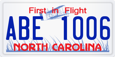 NC license plate ABE1006