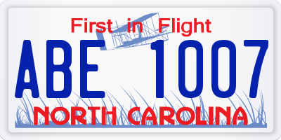 NC license plate ABE1007