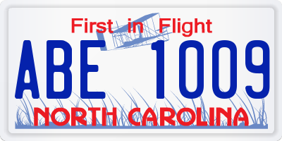 NC license plate ABE1009