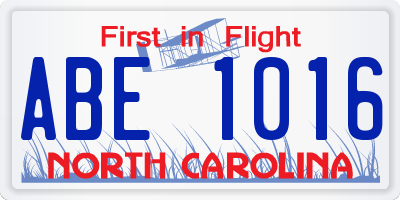 NC license plate ABE1016