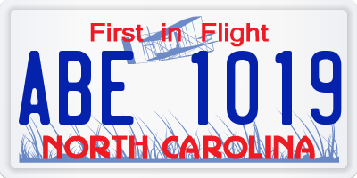NC license plate ABE1019