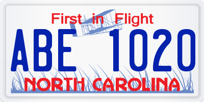 NC license plate ABE1020