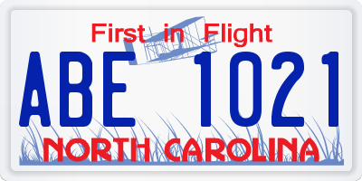 NC license plate ABE1021