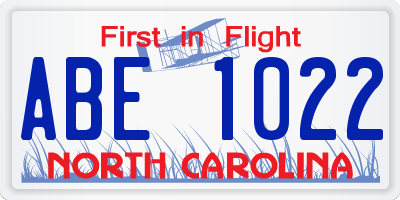 NC license plate ABE1022