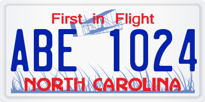 NC license plate ABE1024