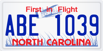 NC license plate ABE1039
