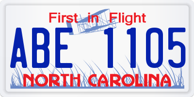 NC license plate ABE1105