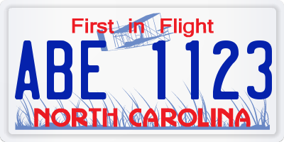 NC license plate ABE1123