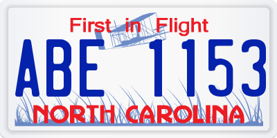 NC license plate ABE1153