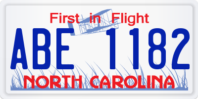 NC license plate ABE1182