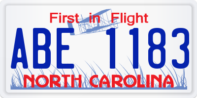 NC license plate ABE1183