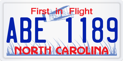 NC license plate ABE1189