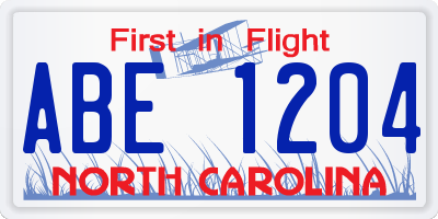 NC license plate ABE1204