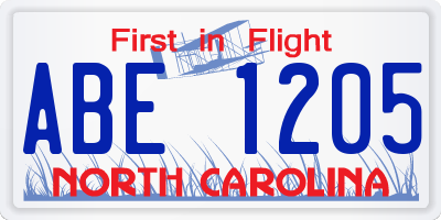NC license plate ABE1205