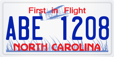 NC license plate ABE1208