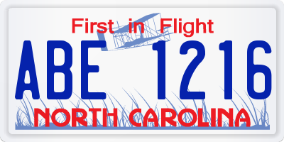 NC license plate ABE1216