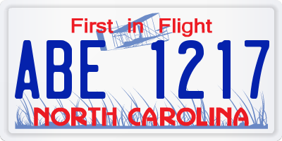 NC license plate ABE1217