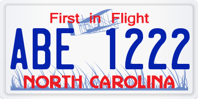 NC license plate ABE1222