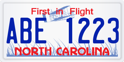 NC license plate ABE1223