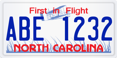 NC license plate ABE1232