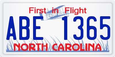NC license plate ABE1365