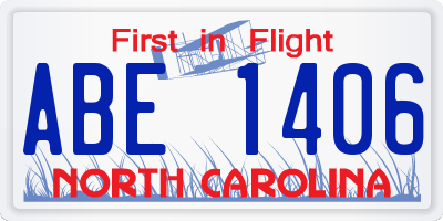 NC license plate ABE1406