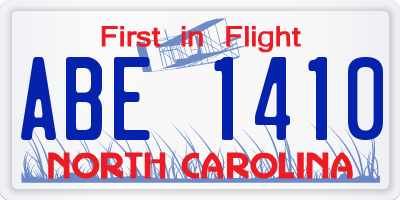 NC license plate ABE1410