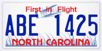 NC license plate ABE1425