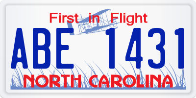 NC license plate ABE1431