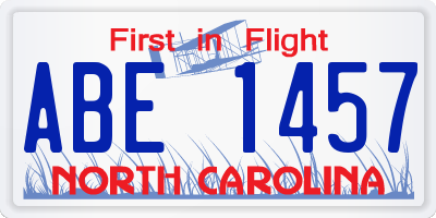 NC license plate ABE1457