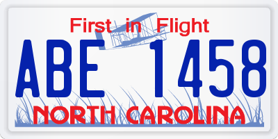 NC license plate ABE1458