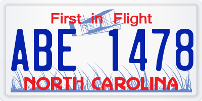NC license plate ABE1478