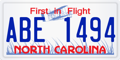 NC license plate ABE1494