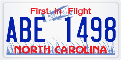 NC license plate ABE1498