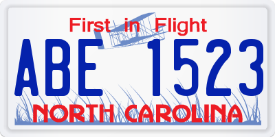 NC license plate ABE1523