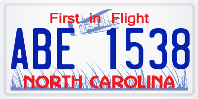 NC license plate ABE1538