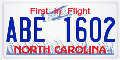 NC license plate ABE1602