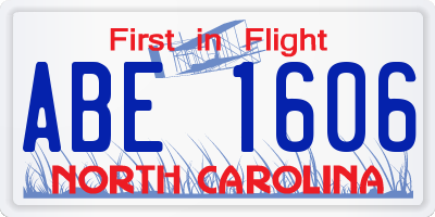 NC license plate ABE1606
