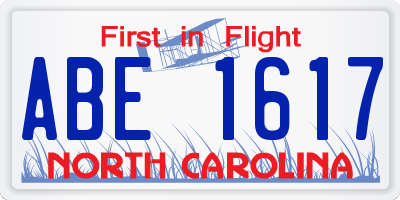 NC license plate ABE1617