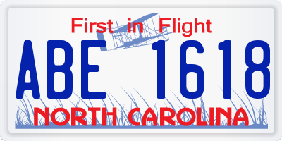 NC license plate ABE1618
