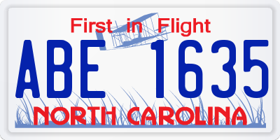 NC license plate ABE1635