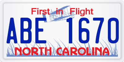 NC license plate ABE1670