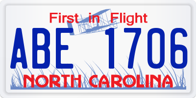 NC license plate ABE1706