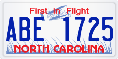 NC license plate ABE1725