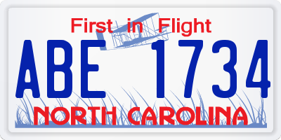 NC license plate ABE1734