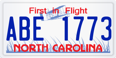 NC license plate ABE1773
