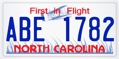 NC license plate ABE1782