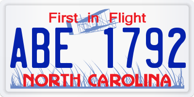 NC license plate ABE1792