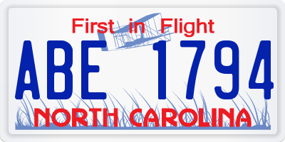 NC license plate ABE1794