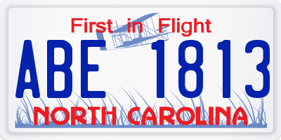 NC license plate ABE1813